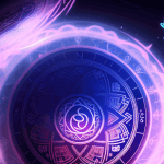 Ein Bild eines lila Kreises, geschmückt mit mystischen Symbolen.
